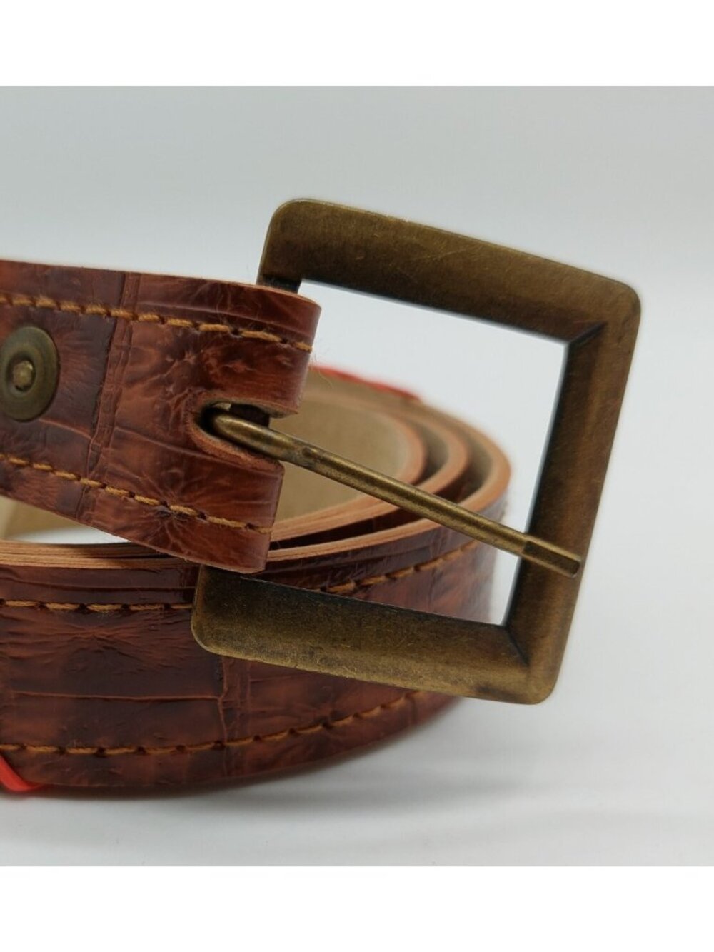 Chic Schooners Leather Brass Hardware Belt Women Size 16 Brown Vintage 38"